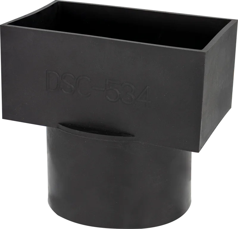 Fernco DSC-534 downspout connector with a large rectangular top over a round base