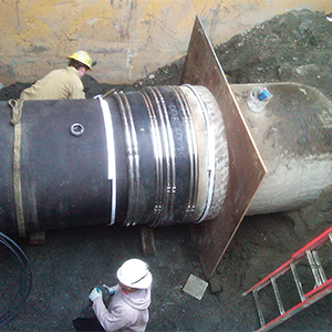 Large Diameter Coupling installed on sewer pipe