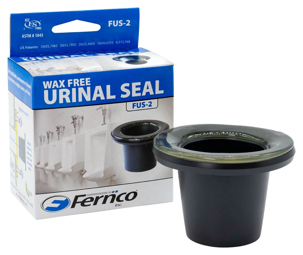 Fernco FUS-2 Wax Free Urinal Seal retail box next to the seal